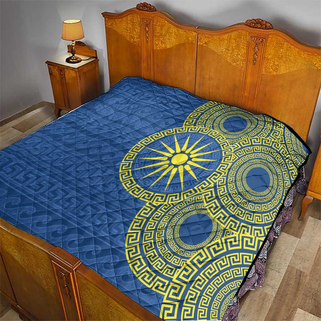 Vergina Sun Macedonia Quilt Greek Pattern Blue - Wonder Print Shop