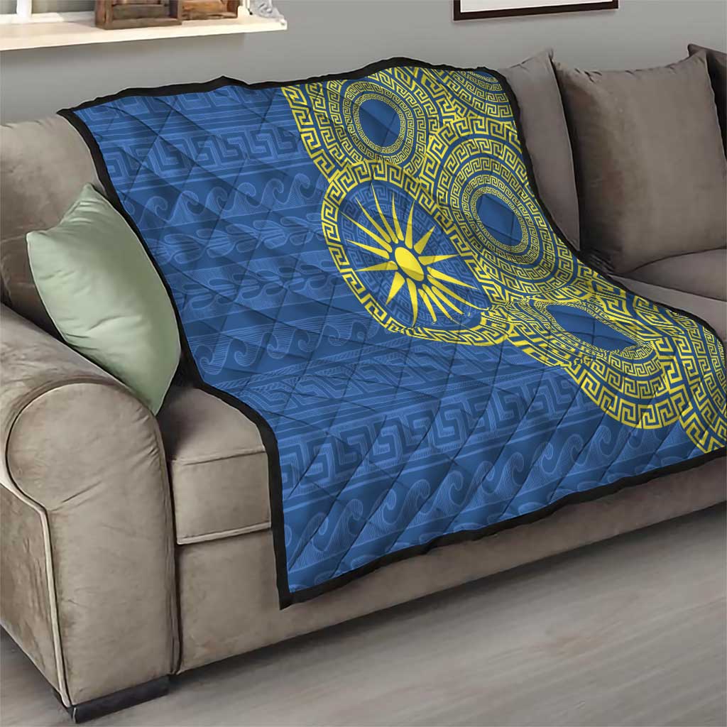 Vergina Sun Macedonia Quilt Greek Pattern Blue - Wonder Print Shop