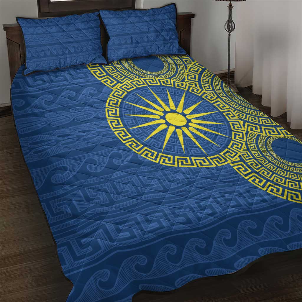 Vergina Sun Macedonia Quilt Bed Set Greek Pattern Blue - Wonder Print Shop