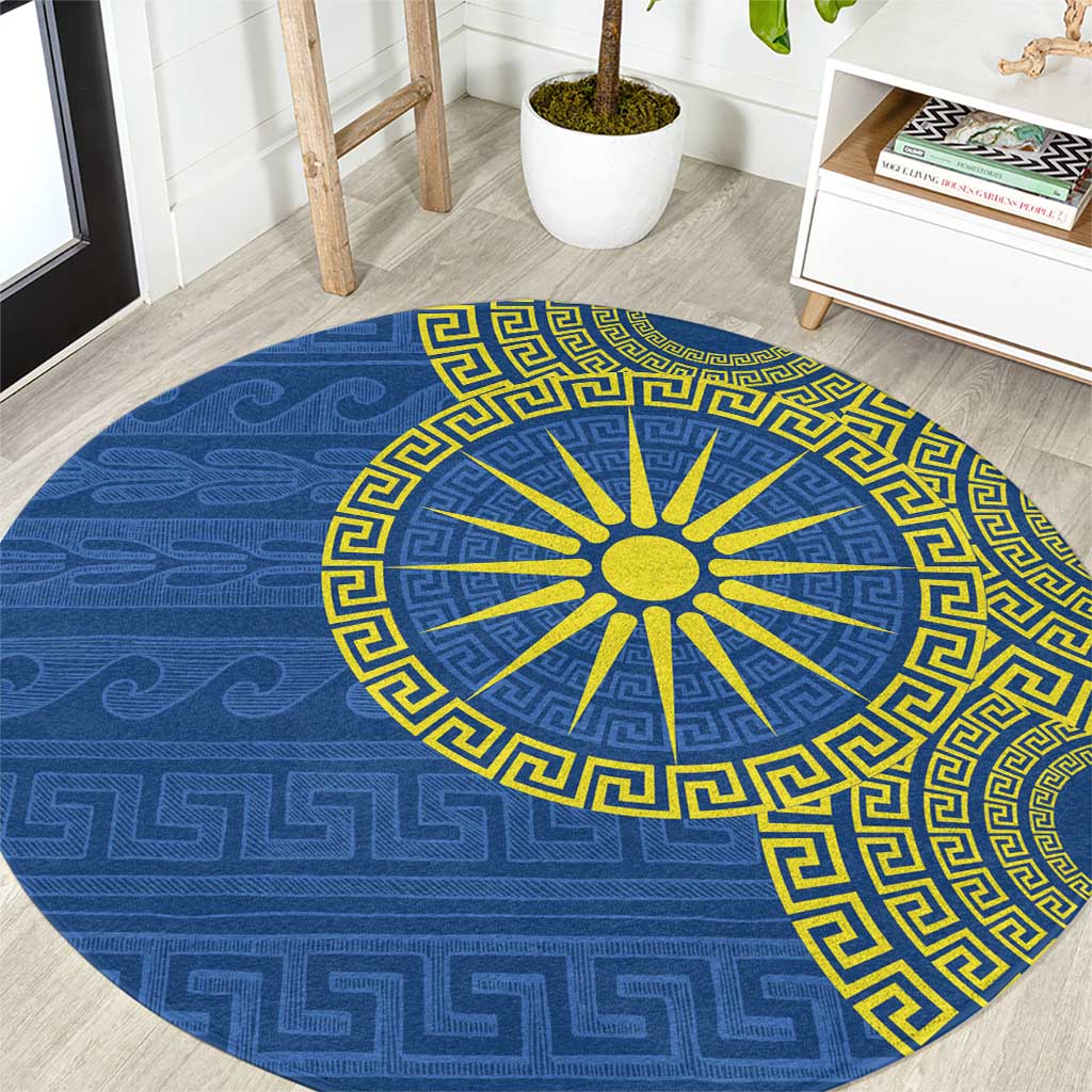 Vergina Sun Macedonia Round Carpet Greek Pattern Blue - Wonder Print Shop