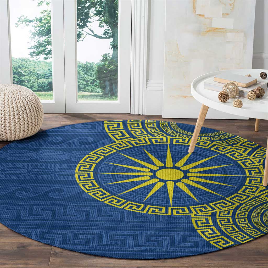 Vergina Sun Macedonia Round Carpet Greek Pattern Blue - Wonder Print Shop