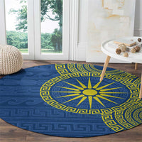 Vergina Sun Macedonia Round Carpet Greek Pattern Blue - Wonder Print Shop