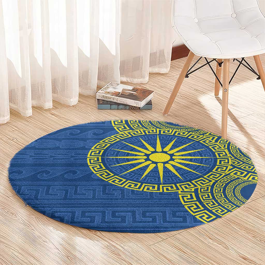 Vergina Sun Macedonia Round Carpet Greek Pattern Blue - Wonder Print Shop