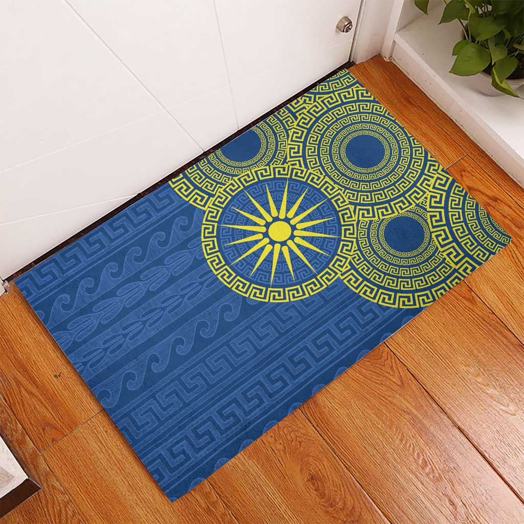 Vergina Sun Macedonia Rubber Doormat Greek Pattern Blue - Wonder Print Shop