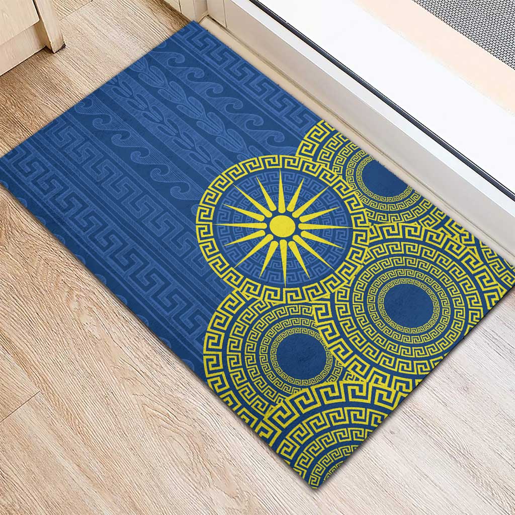 Vergina Sun Macedonia Rubber Doormat Greek Pattern Blue - Wonder Print Shop