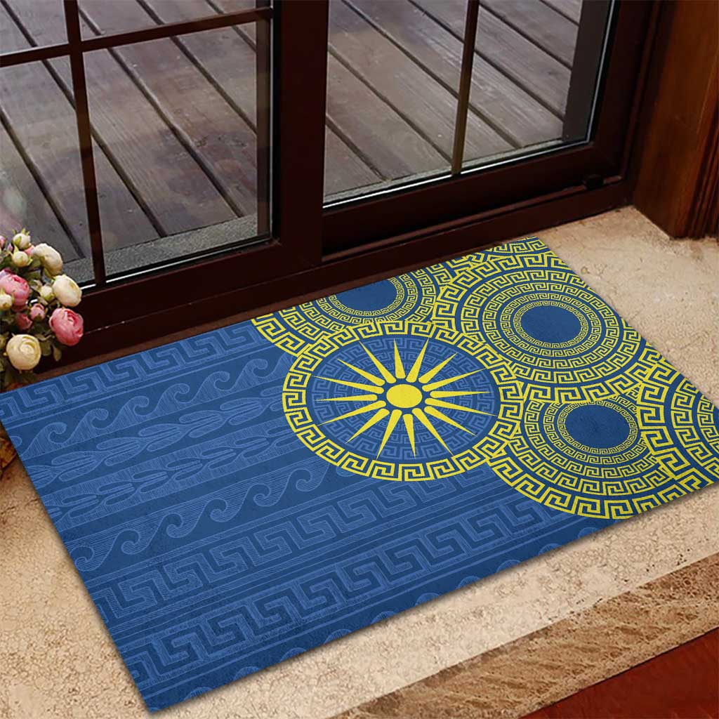 Vergina Sun Macedonia Rubber Doormat Greek Pattern Blue - Wonder Print Shop