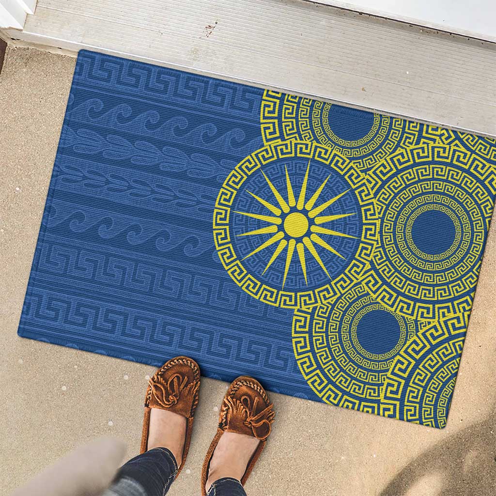 Vergina Sun Macedonia Rubber Doormat Greek Pattern Blue - Wonder Print Shop