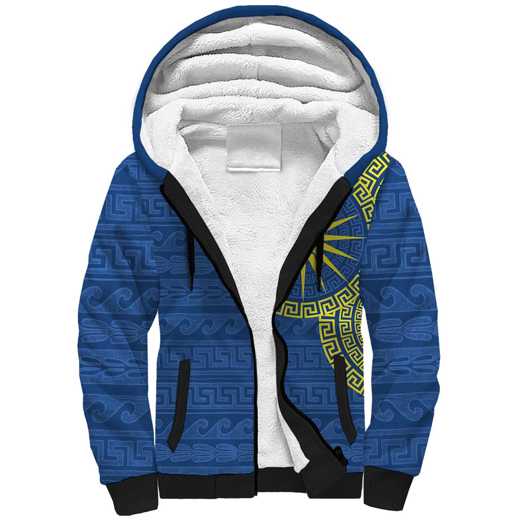 Vergina Sun Macedonia Sherpa Hoodie Greek Pattern Blue - Wonder Print Shop