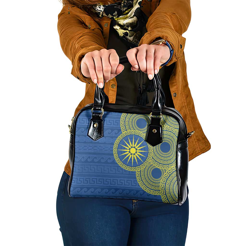 Vergina Sun Macedonia Shoulder Handbag Greek Pattern Blue - Wonder Print Shop