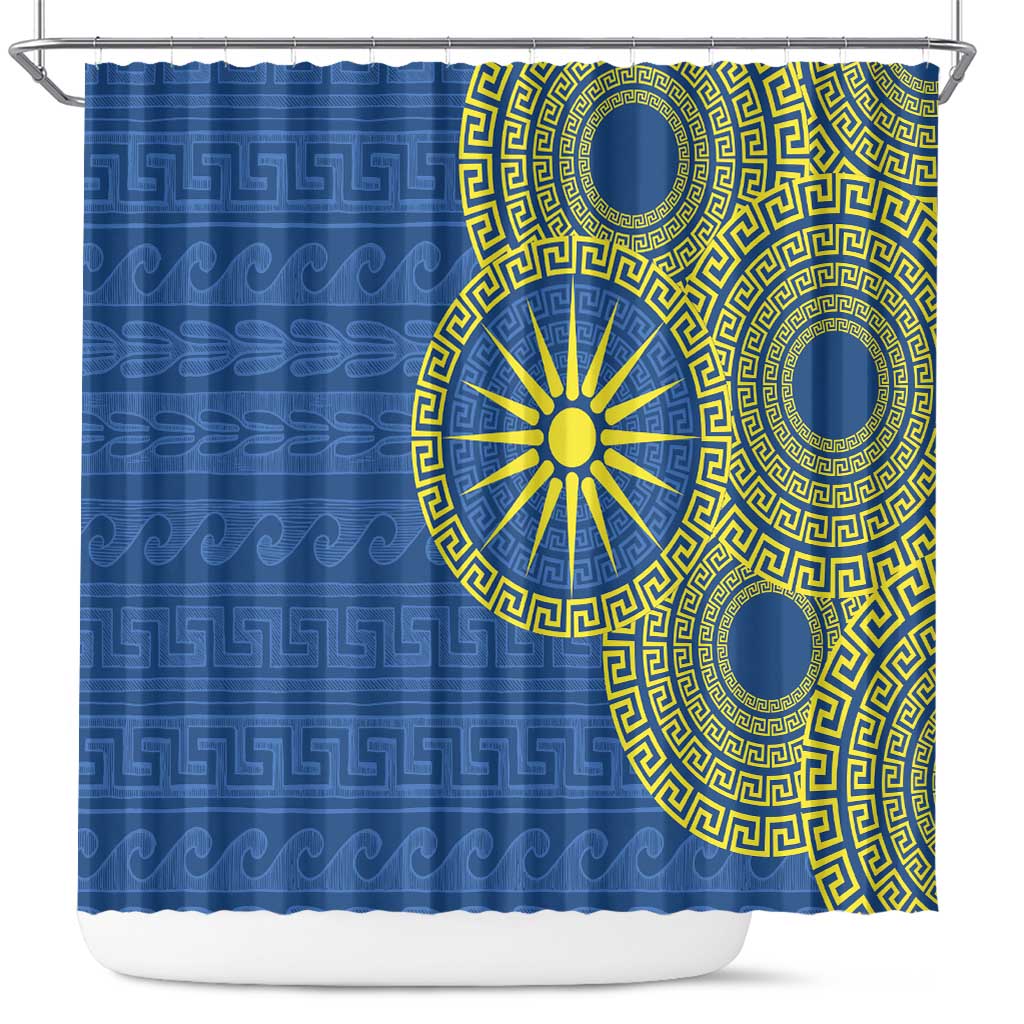 Vergina Sun Macedonia Shower Curtain Greek Pattern Blue - Wonder Print Shop