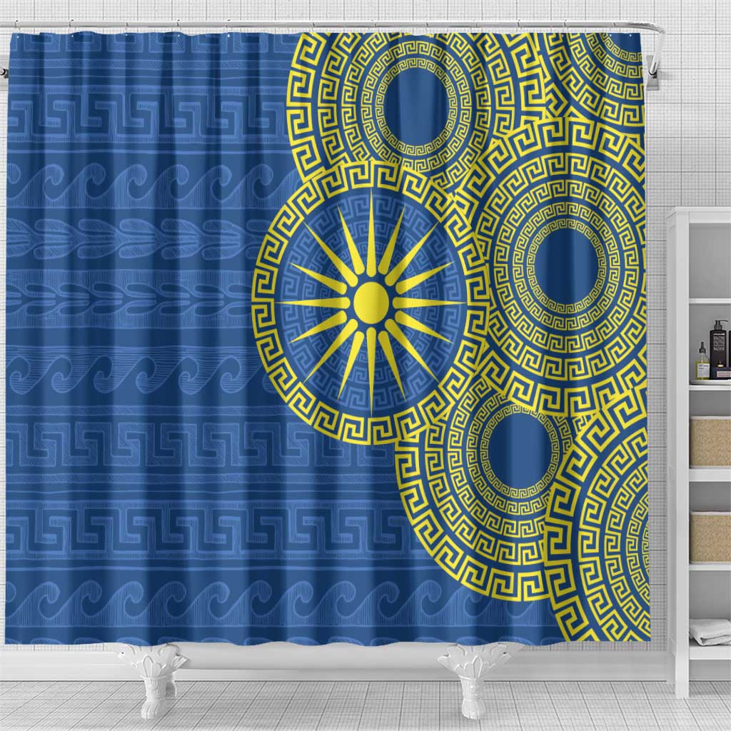 Vergina Sun Macedonia Shower Curtain Greek Pattern Blue - Wonder Print Shop