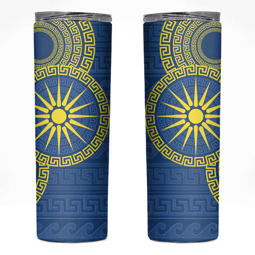 Vergina Sun Macedonia Skinny Tumbler Greek Pattern Blue - Wonder Print Shop
