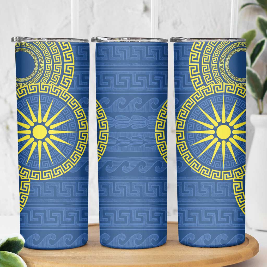 Vergina Sun Macedonia Skinny Tumbler Greek Pattern Blue - Wonder Print Shop