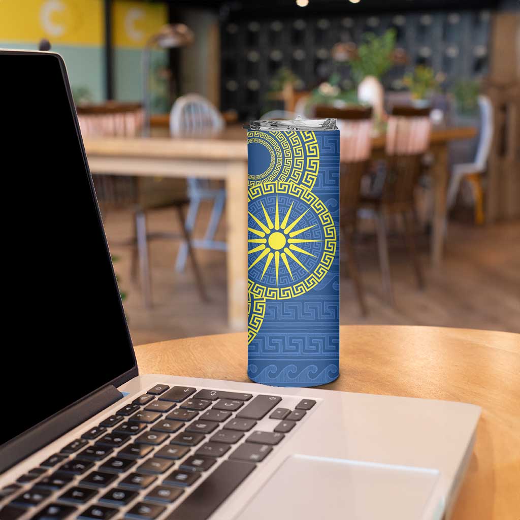 Vergina Sun Macedonia Skinny Tumbler Greek Pattern Blue - Wonder Print Shop
