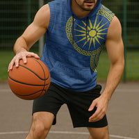 Vergina Sun Macedonia Sleeveless Hoodie Greek Pattern Blue - Wonder Print Shop