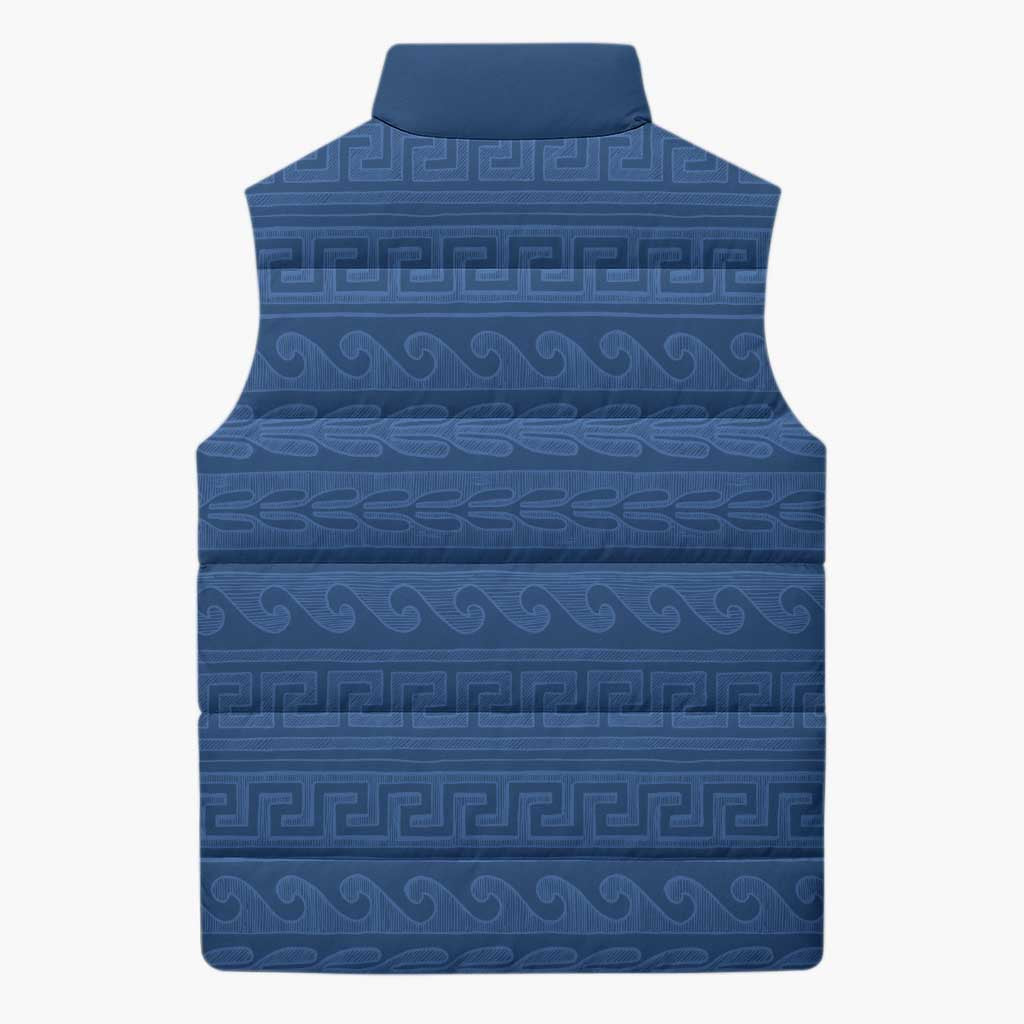 Vergina Sun Macedonia Sleeveless Puffer Jacket Greek Pattern Blue - Wonder Print Shop