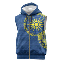 Vergina Sun Macedonia Sleeveless Zip Hoodie Greek Pattern Blue - Wonder Print Shop