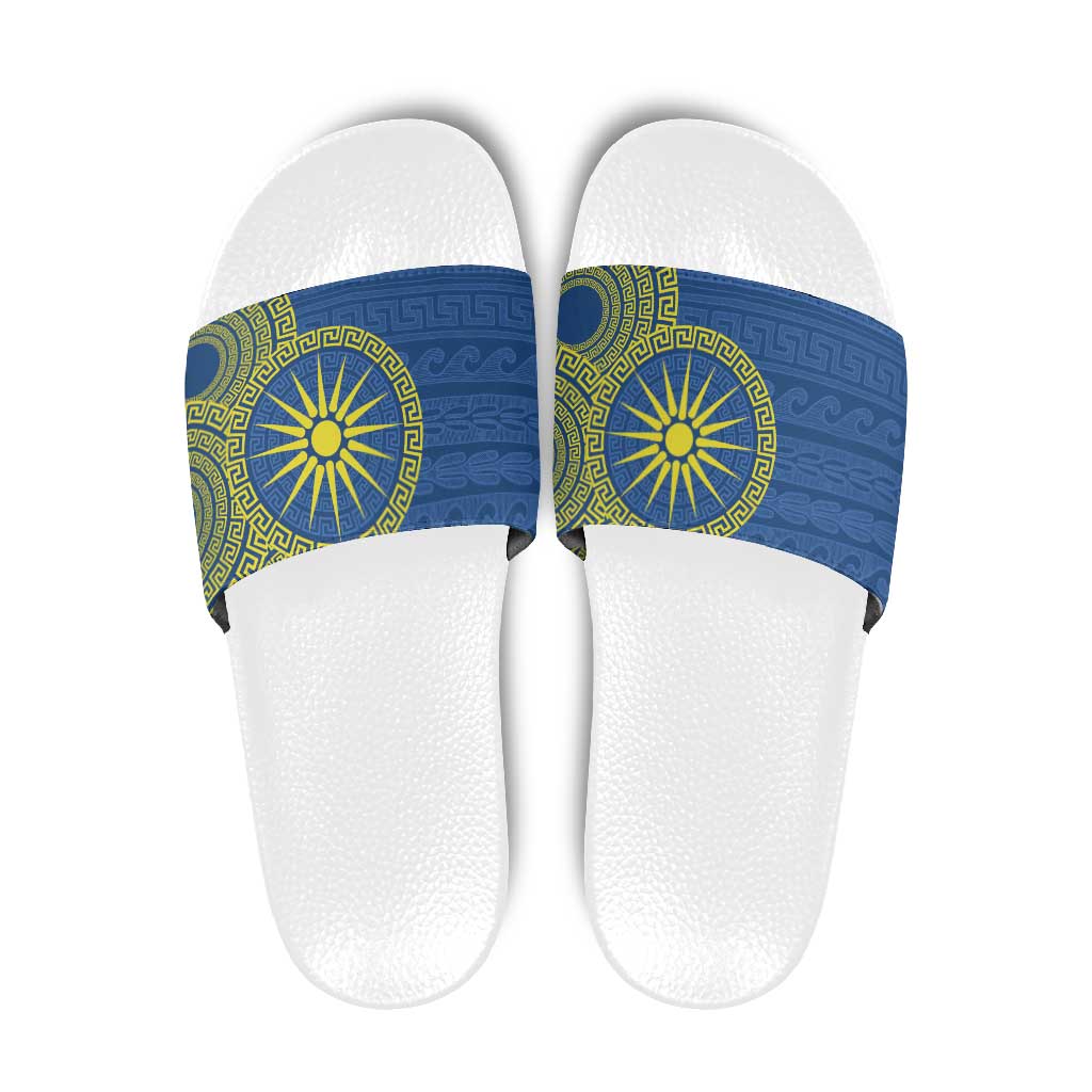 Vergina Sun Macedonia Slide Sandals Greek Pattern Blue - Wonder Print Shop