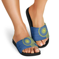 Vergina Sun Macedonia Slide Sandals Greek Pattern Blue - Wonder Print Shop