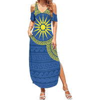 Vergina Sun Macedonia Summer Maxi Dress Greek Pattern Blue - Wonder Print Shop