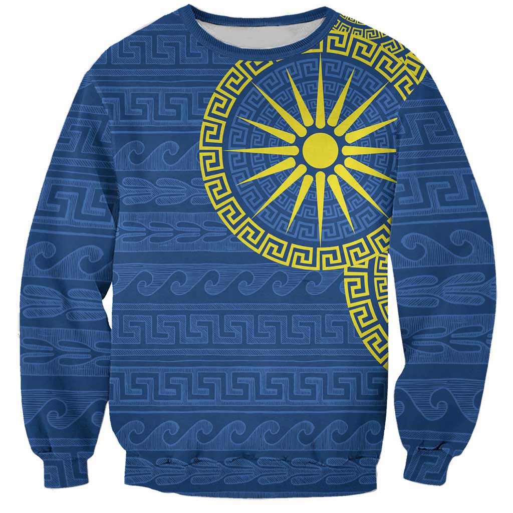 Vergina Sun Macedonia Sweatshirt Greek Pattern Blue - Wonder Print Shop