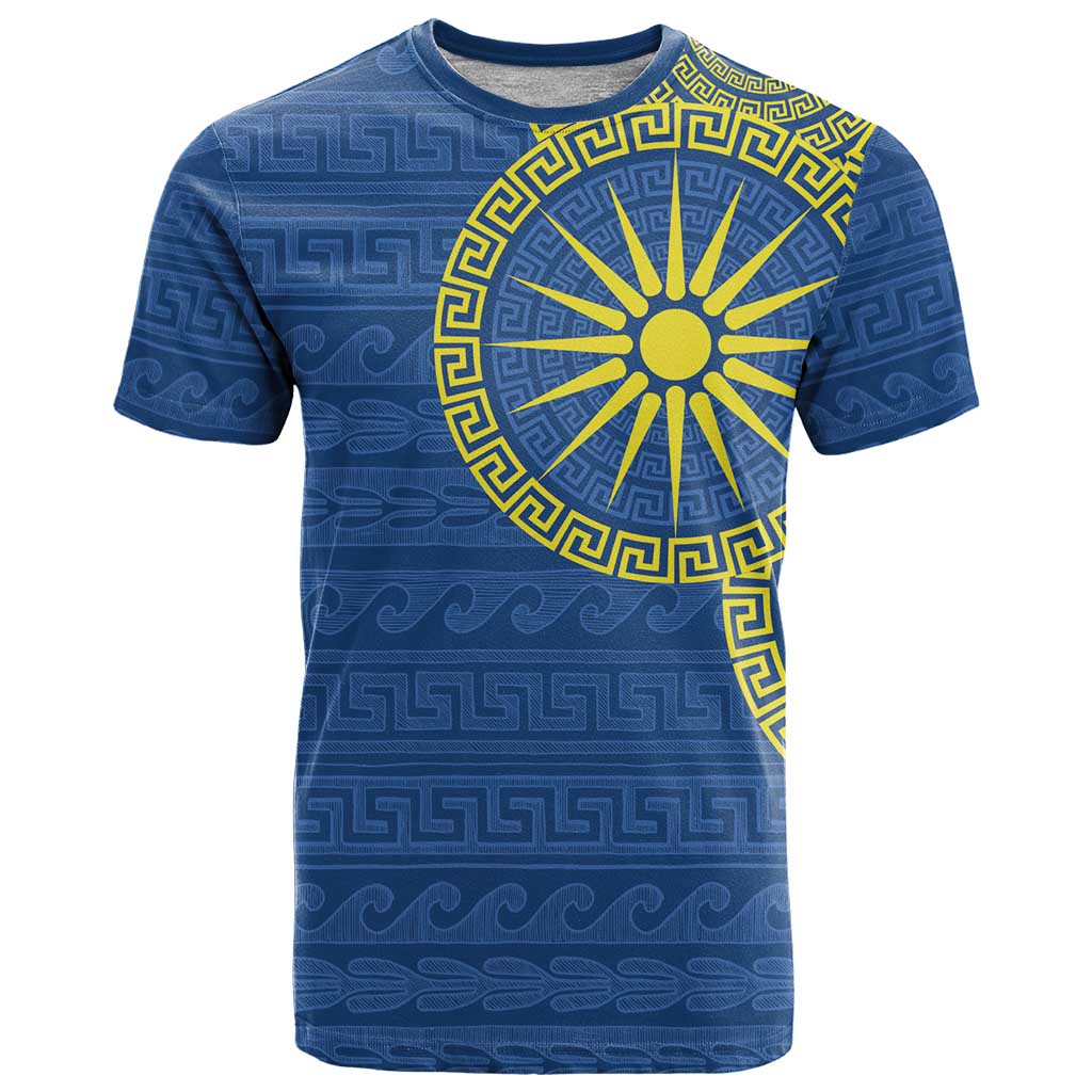 Vergina Sun Macedonia T Shirt Greek Pattern Blue - Wonder Print Shop
