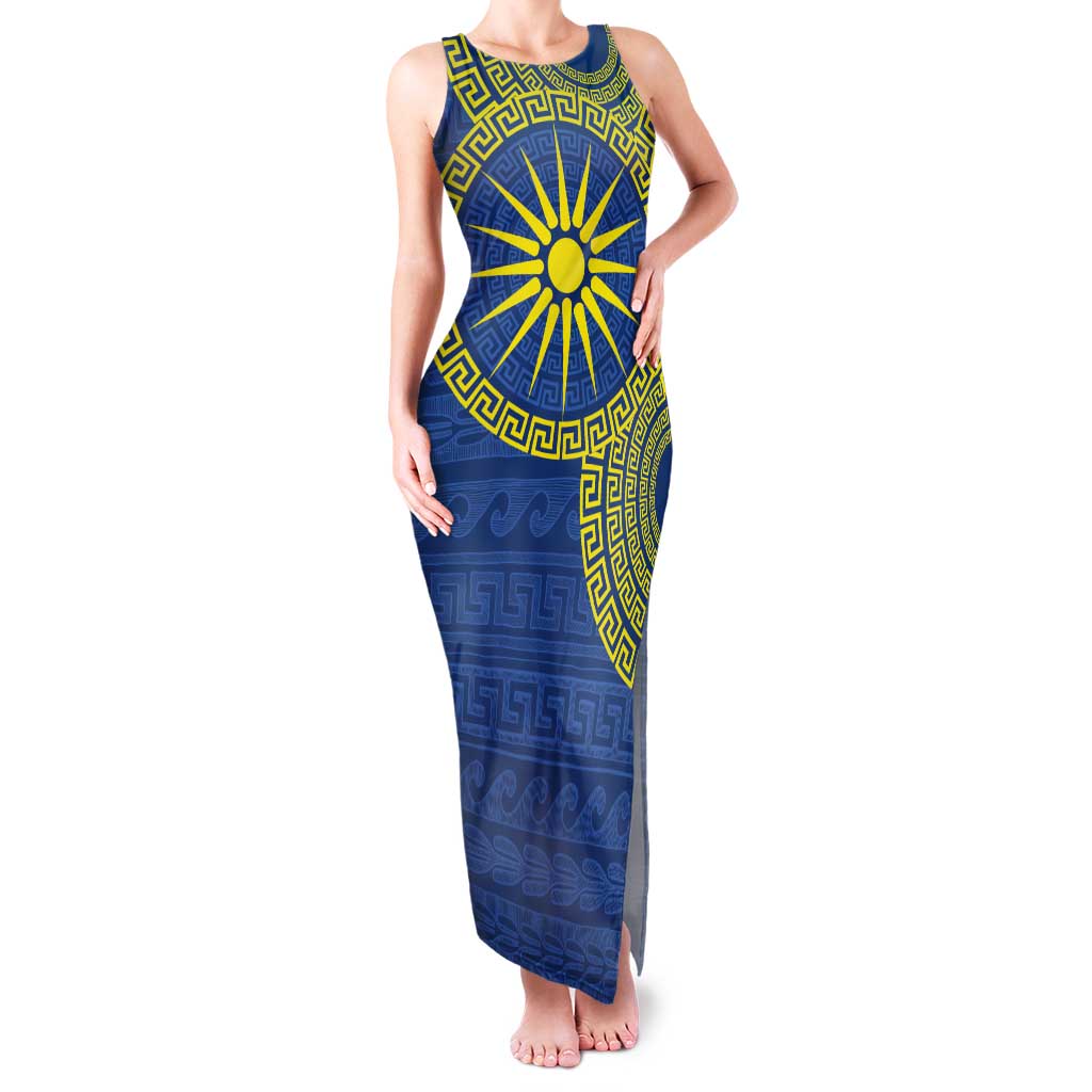 Vergina Sun Macedonia Tank Maxi Dress Greek Pattern Blue - Wonder Print Shop