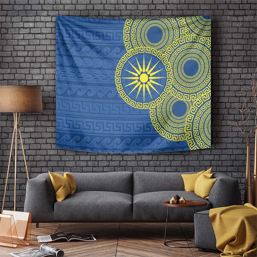 Vergina Sun Macedonia Tapestry Greek Pattern Blue - Wonder Print Shop