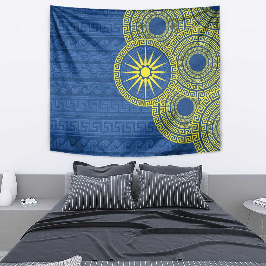 Vergina Sun Macedonia Tapestry Greek Pattern Blue - Wonder Print Shop