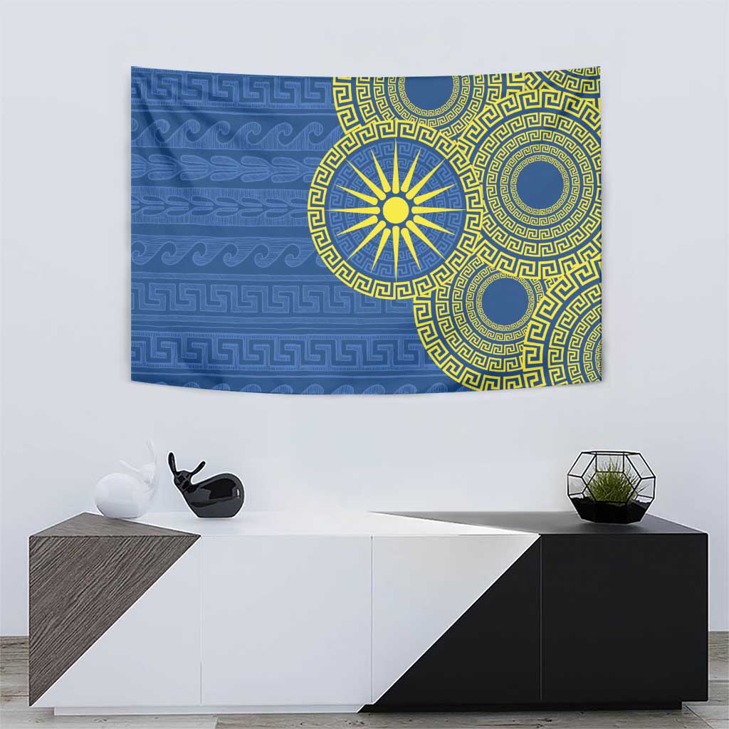 Vergina Sun Macedonia Tapestry Greek Pattern Blue - Wonder Print Shop