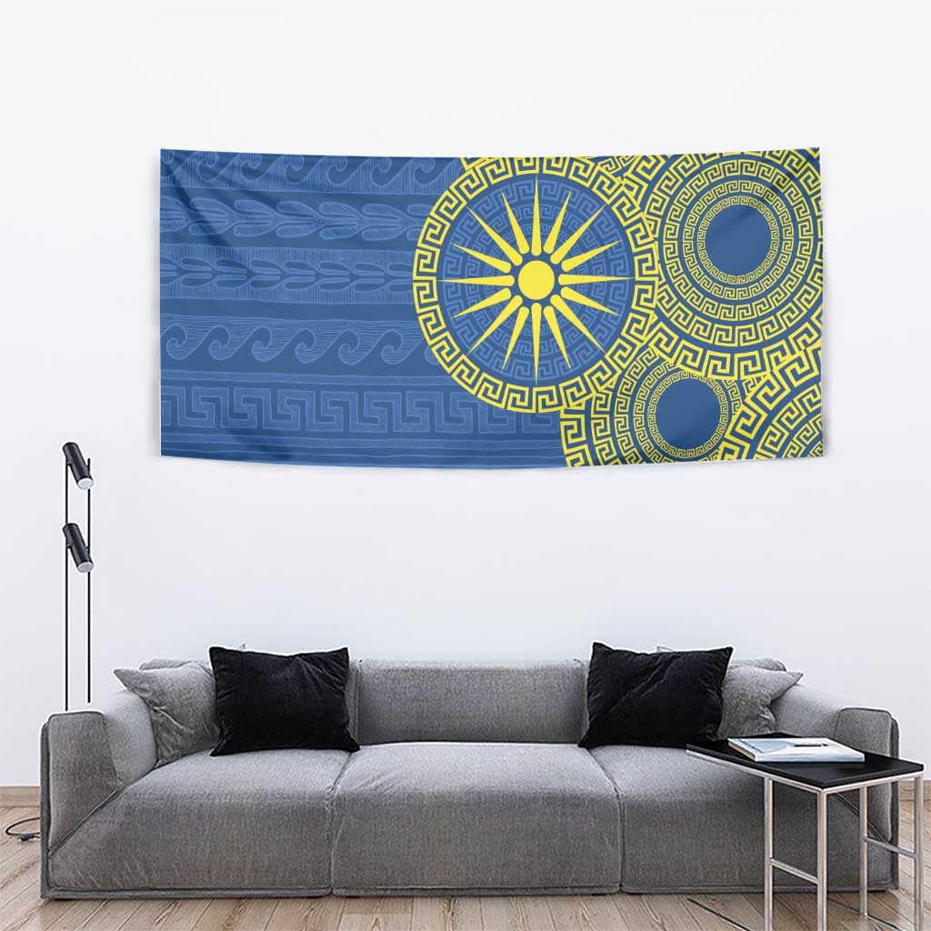 Vergina Sun Macedonia Tapestry Greek Pattern Blue - Wonder Print Shop