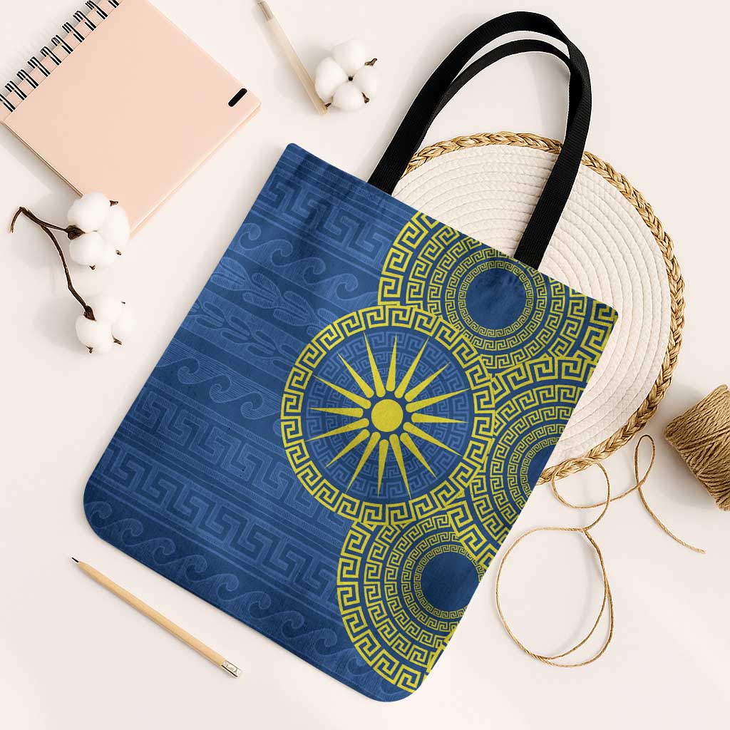 Vergina Sun Macedonia Tote Bag Greek Pattern Blue - Wonder Print Shop