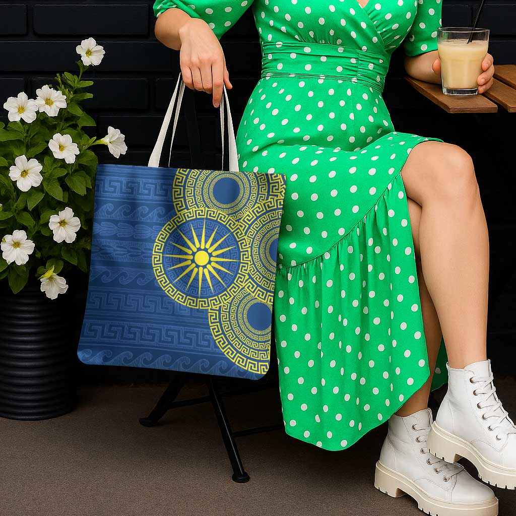 Vergina Sun Macedonia Tote Bag Greek Pattern Blue - Wonder Print Shop