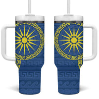Vergina Sun Macedonia Tumbler With Handle Greek Pattern Blue - Wonder Print Shop