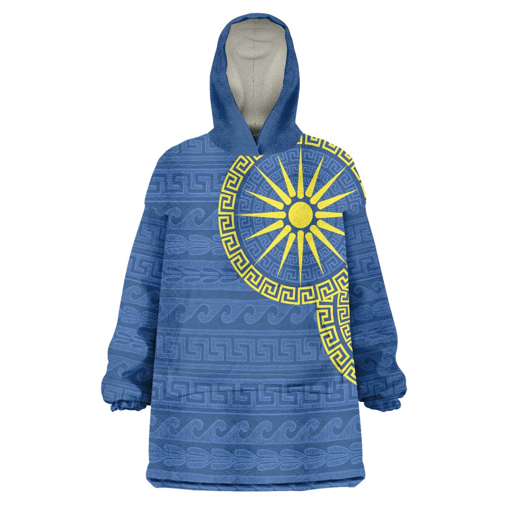 Vergina Sun Macedonia Wearable Blanket Hoodie Greek Pattern Blue - Wonder Print Shop