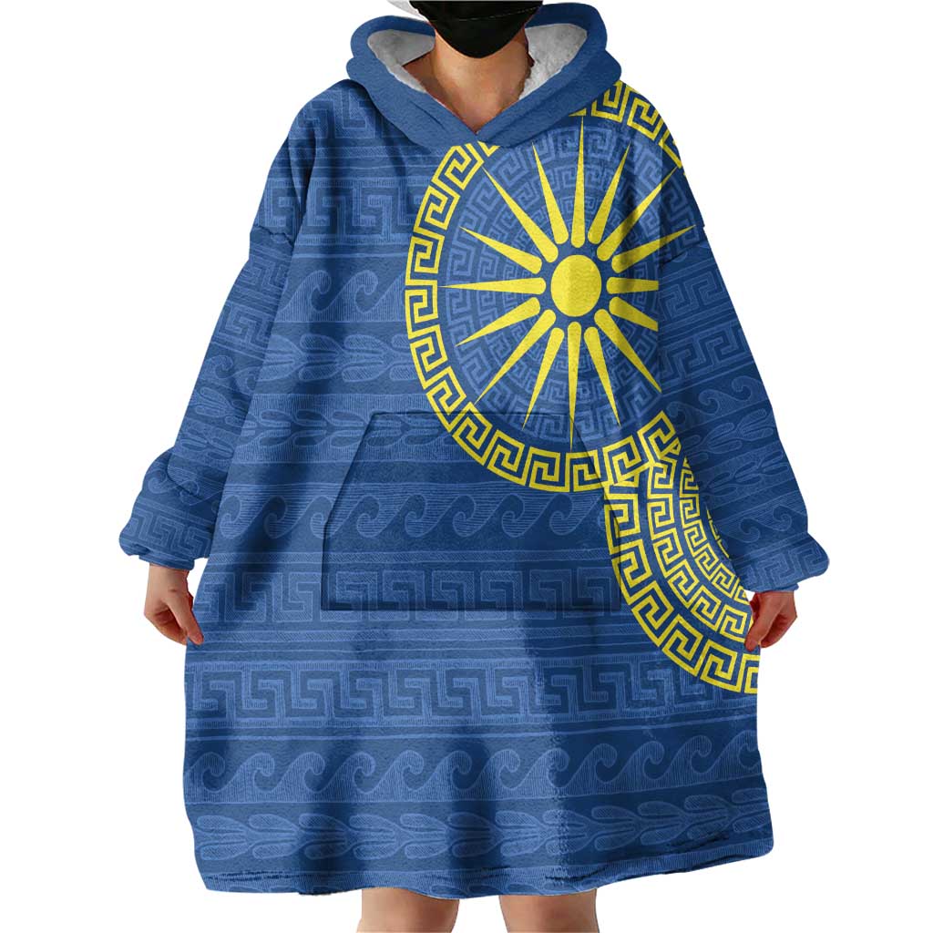 Vergina Sun Macedonia Wearable Blanket Hoodie Greek Pattern Blue - Wonder Print Shop