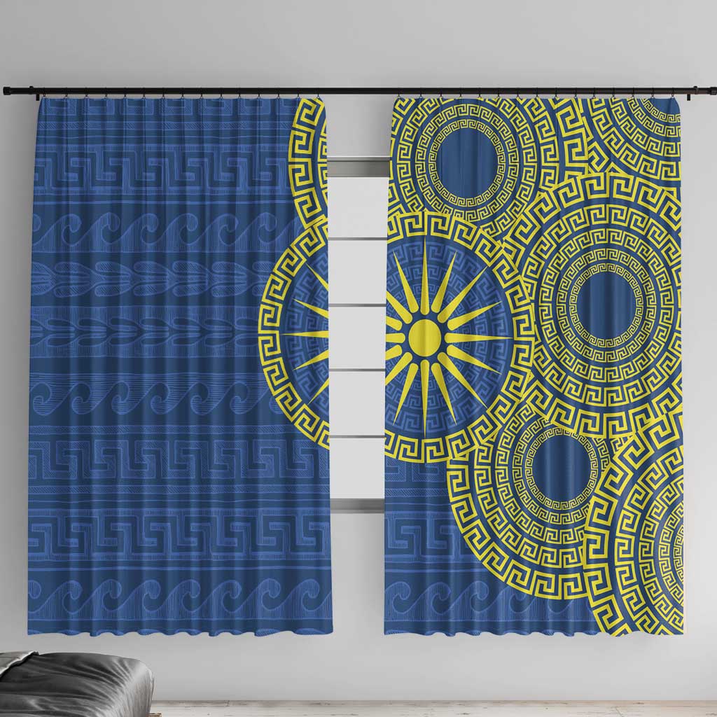 Vergina Sun Macedonia Window Curtain Greek Pattern Blue - Wonder Print Shop