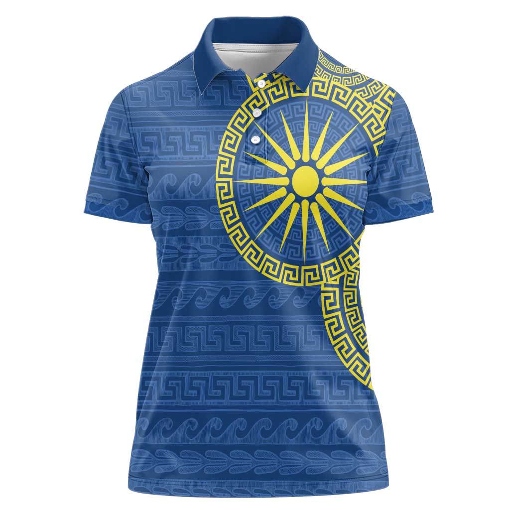 Vergina Sun Macedonia Women Polo Shirt Greek Pattern Blue - Wonder Print Shop
