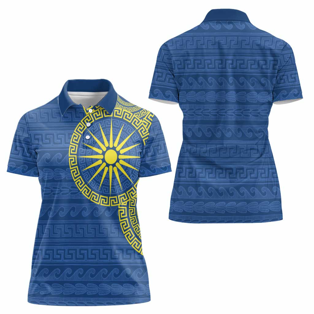 Vergina Sun Macedonia Women Polo Shirt Greek Pattern Blue - Wonder Print Shop