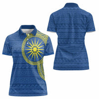 Vergina Sun Macedonia Women Polo Shirt Greek Pattern Blue - Wonder Print Shop