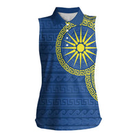 Vergina Sun Macedonia Women Sleeveless Polo Shirt Greek Pattern Blue - Wonder Print Shop