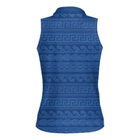 Vergina Sun Macedonia Women Sleeveless Polo Shirt Greek Pattern Blue - Wonder Print Shop