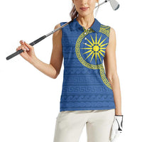 Vergina Sun Macedonia Women Sleeveless Polo Shirt Greek Pattern Blue - Wonder Print Shop