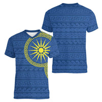 Vergina Sun Macedonia Women V-Neck T-Shirt Greek Pattern Blue - Wonder Print Shop