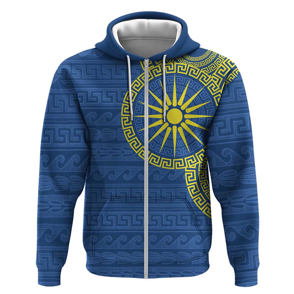 Vergina Sun Macedonia Zip Hoodie Greek Pattern Blue - Wonder Print Shop