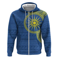 Vergina Sun Macedonia Zip Hoodie Greek Pattern Blue - Wonder Print Shop
