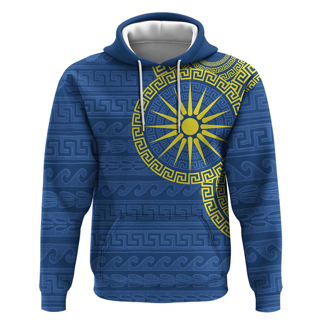Vergina Sun Macedonia Zip Hoodie Greek Pattern Blue - Wonder Print Shop