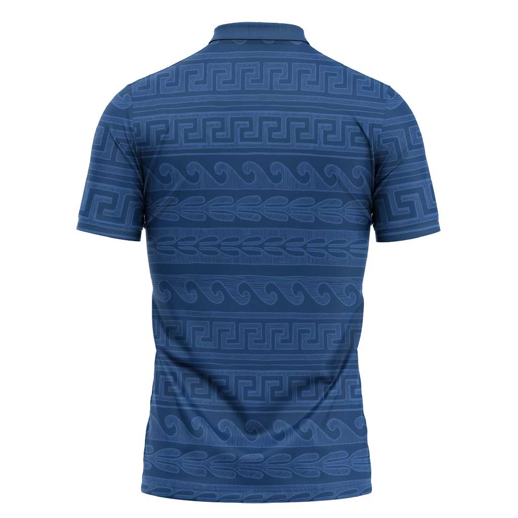Vergina Sun Macedonia Zipper Polo Shirt Greek Pattern Blue - Wonder Print Shop