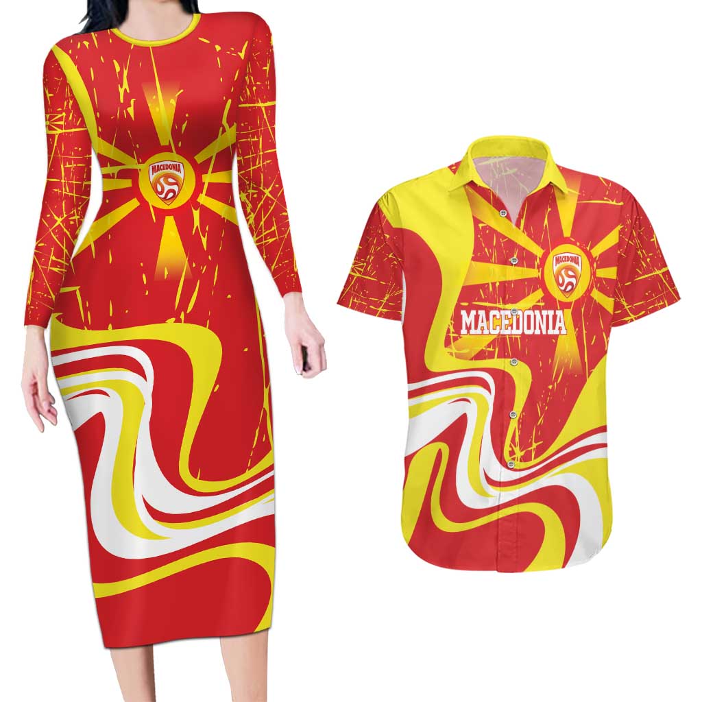 Macedonia Football Custom Couples Matching Long Sleeve Bodycon Dress and Hawaiian Shirt Go Risovi Grunge Style - Wonder Print Shop