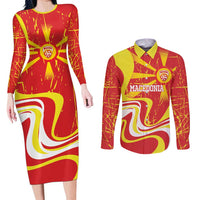 Macedonia Football Custom Couples Matching Long Sleeve Bodycon Dress and Long Sleeve Button Shirt Go Risovi Grunge Style - Wonder Print Shop